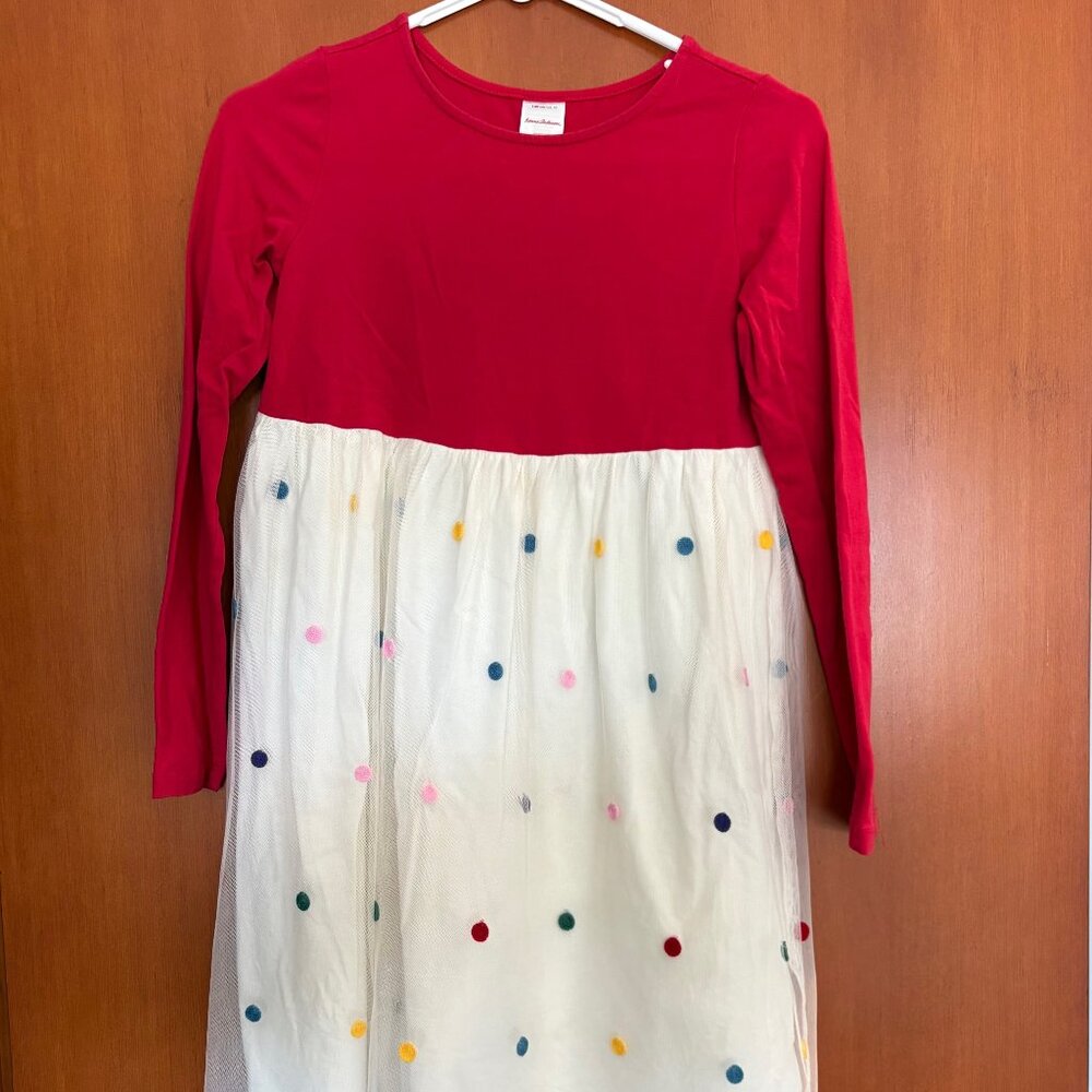 Hanna Andersson Red Holiday Dress 140 US 10 Tulle Polka Dot Skirt